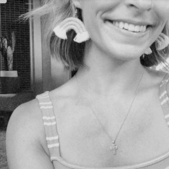 Anthropologie Hand Woven Macrame Pastel Rainbow Bohemian Drop Earrings - Picture 7 of 8